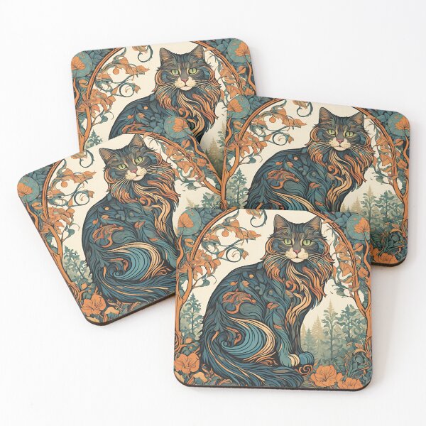 Item preview, Art Nouveau Norwegian Cat from the Magical Forest designed and sold by LumiLemon.