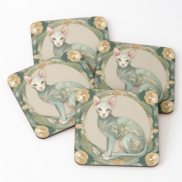 Item preview, Art Nouveau sphynx cat sitting with floral design designed and sold by LumiLemon.
