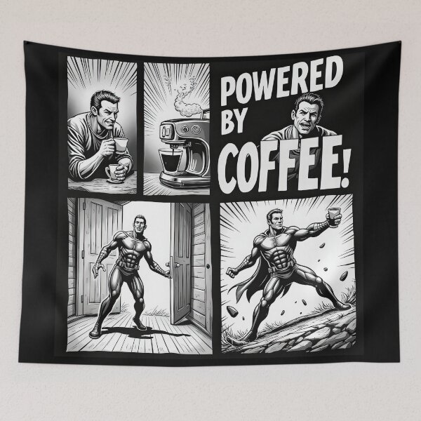 Item preview, Caffeine-Powered Superhero Comic Design designed and sold by ai1art.