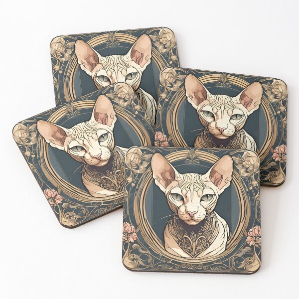 Item preview, Art Nouveau sphynx cat with floral design designed and sold by LumiLemon.