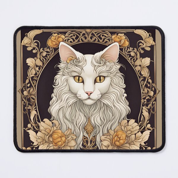 Item preview, Art Nouveau white angora cat with yellow eyes designed and sold by LumiLemon.