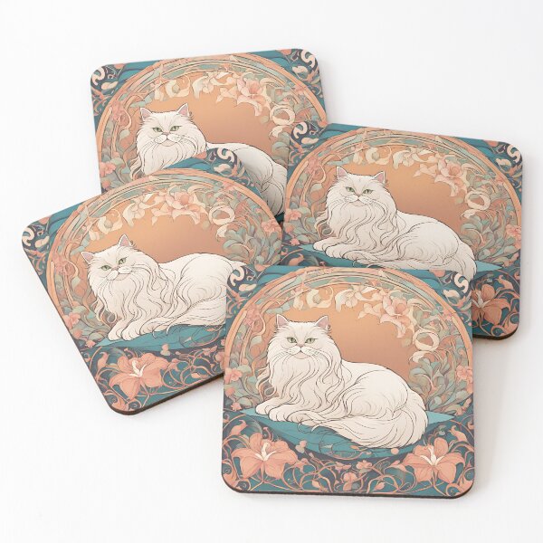 Item preview, Art Nouveau white Persian cat with green eyes designed and sold by LumiLemon.
