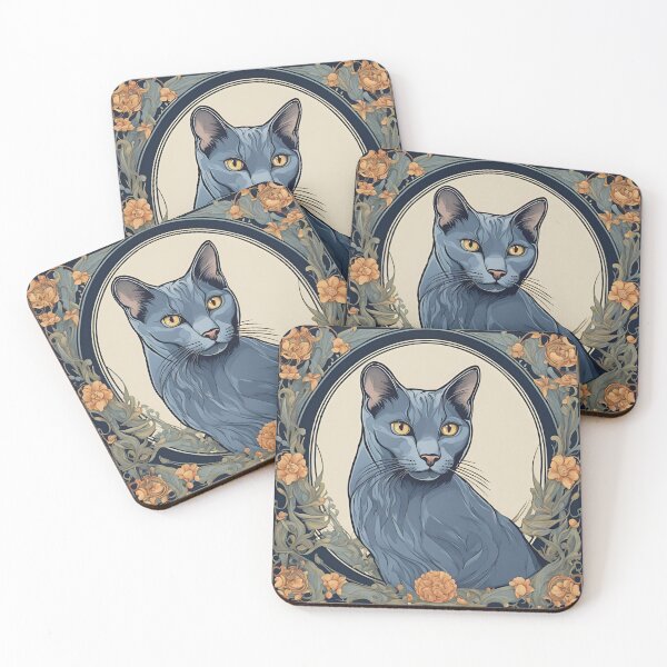Item preview, Art Nouveau Russian Blue Cat Floral Design designed and sold by LumiLemon.
