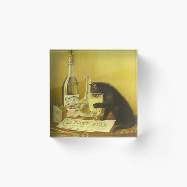 Vintage Retro French Poster "Absinthe Bourgeois" Black Cat Acrylic Block
