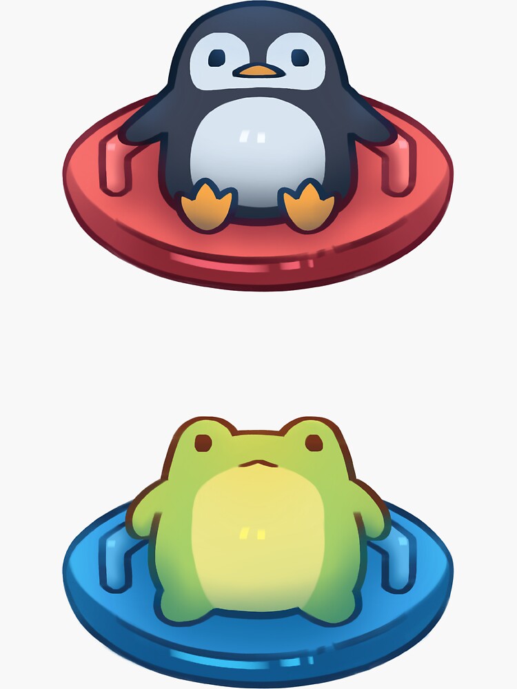 Imagen 3 de 3, Pegatina con la obra Rana y pingüino dibujados a mano, diseñada y vendida por SleddingGame.