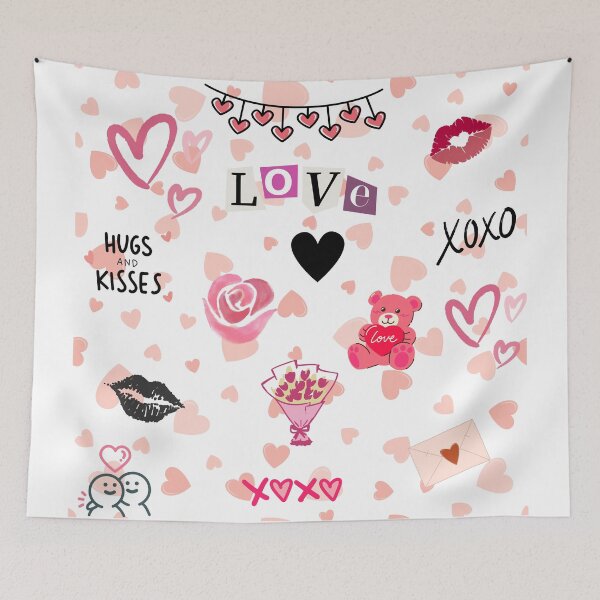 Item preview, Love Hugs Kisses Flowers Hearts Collage Canvas designed and sold by FroggyFly Designs.