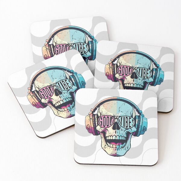 Item preview, Good Vibes Only - Happy Skull Vibing with Headphones designed and sold by erkabees.
