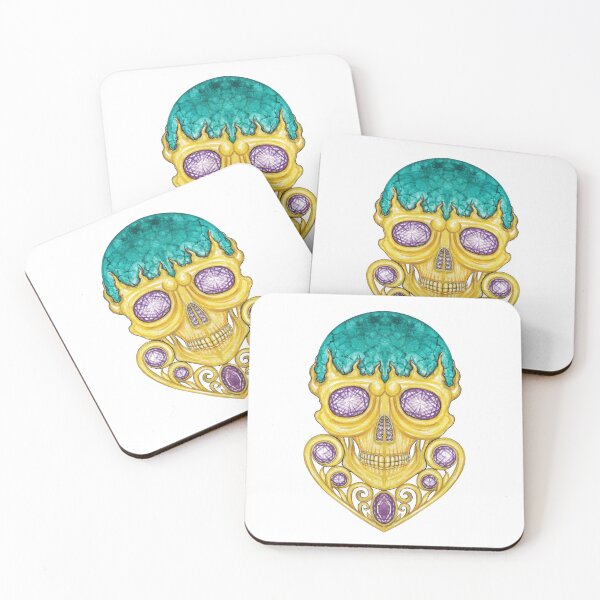 Item preview, Gold skull set witn turquoise amethyst and vintage art. designed and sold by Jiwsurreal.