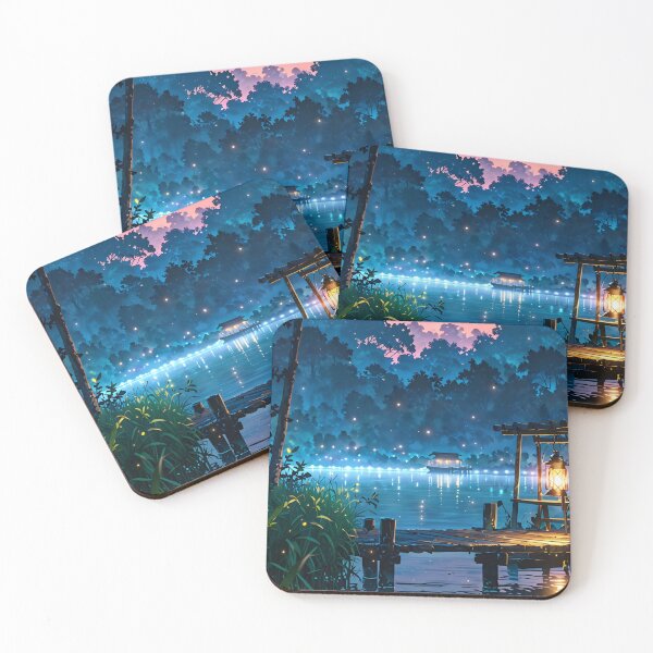 Item preview, beautiful scenery of a lake in the forest at dusk anime style designed and sold by Landscape-Anime.