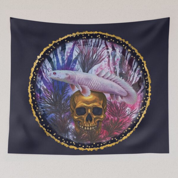 Item preview, Albino Senegal Bichir Resting on Gold Skull designed and sold by The Painted Druid.