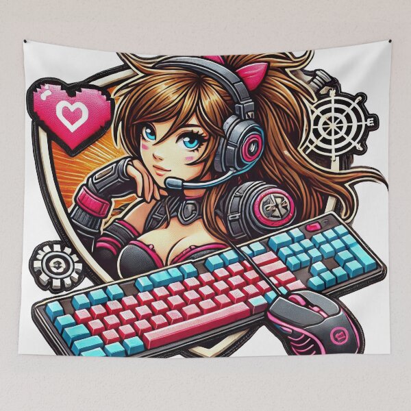 Item preview, Anime/Manga, Woman with Keyboard and Mouse, Heart, We Love Video Games designed and sold by Salimgor Hangaround Music.