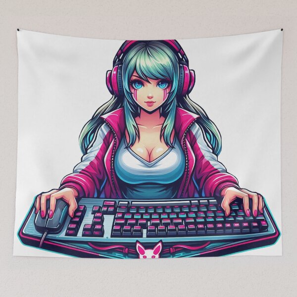 Item preview, Anime/Manga style, Woman with keyboard and mouse, We love video games 2 designed and sold by Salimgor Hangaround Music.