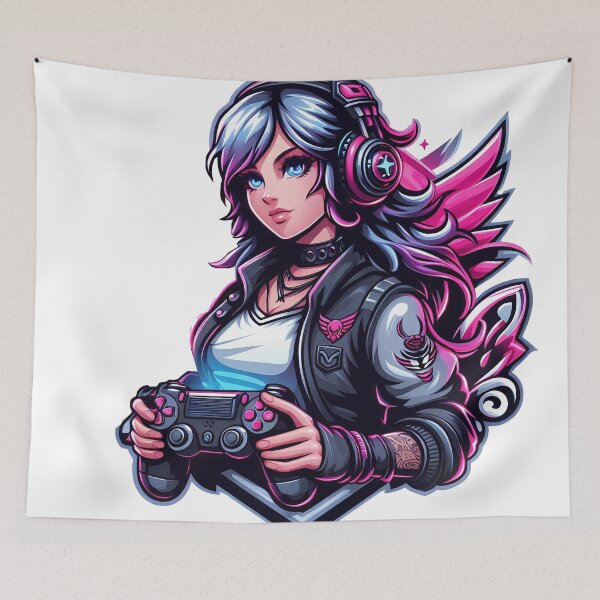 Item preview, Anime/Manga Art, Woman with Controller, Gamepad, Wings, We Love Video Games designed and sold by Salimgor Hangaround Music.