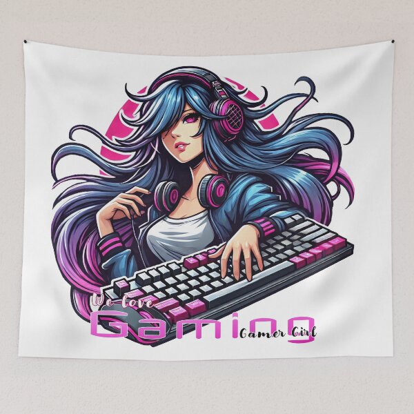 Item preview, Anime/Manga, Woman with Keyboard and Mouse, We Love Video Games Lettering designed and sold by Salimgor Hangaround Music.