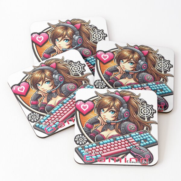 Item preview, Anime/Manga, woman with keyboard and mouse, heart, we love video games lettering designed and sold by Salimgor Hangaround Music.