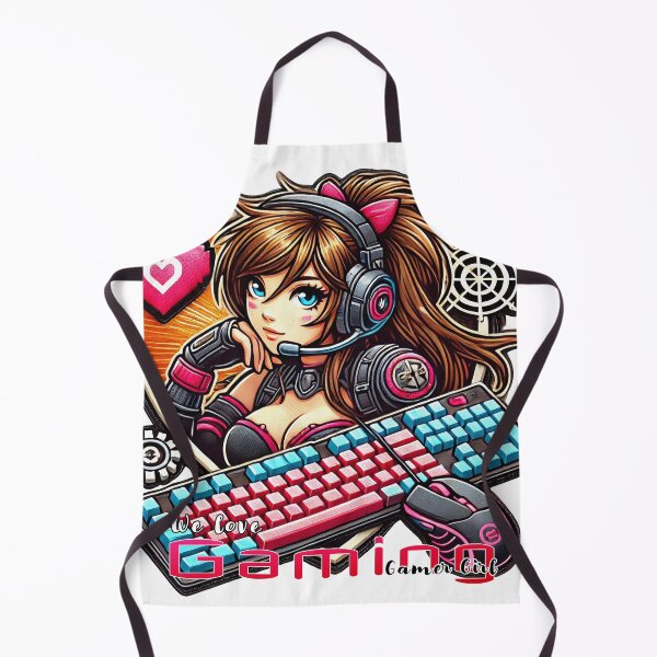 Item preview, Anime/Manga, woman with keyboard and mouse, heart, we love video games lettering designed and sold by Salimgor Hangaround Music.