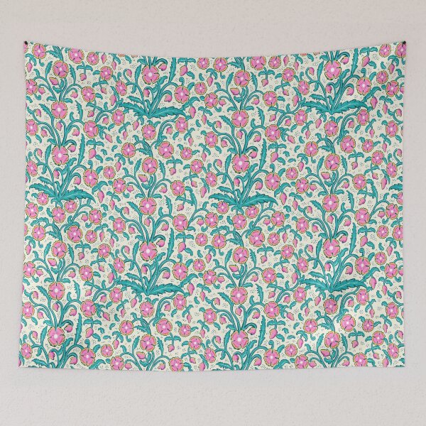 Item preview, Flowers - pink-green botanical arabesque with dots designed and sold by colorofmagic.