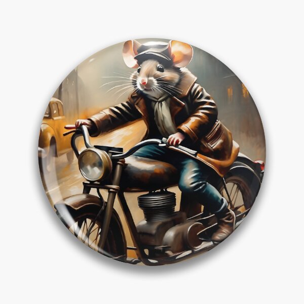 Aperçu de l'œuvre Art animalier vintage : Cool Mouse Biker avec veste en cuir | Art animalier | Peinture à l'huile | Art vintage original créée et vendue par UnhingedBird.