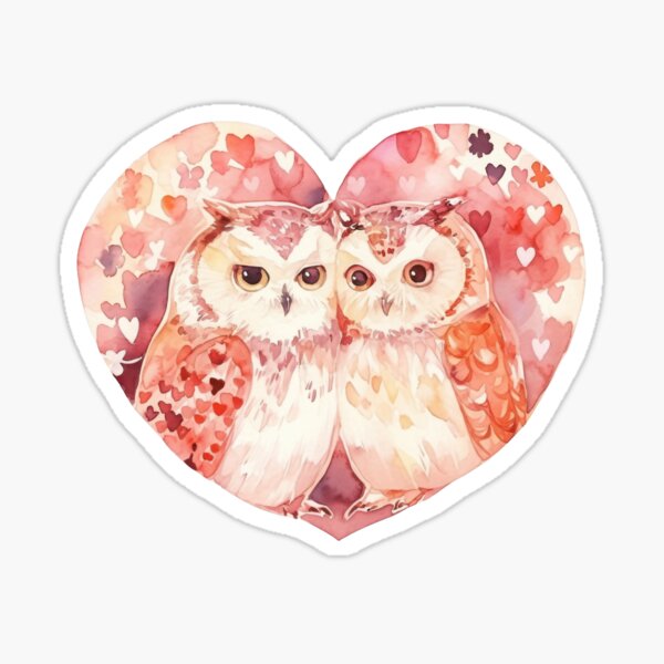 Item preview, Romantic watercolor owls in heart shape   designed and sold by ImagineCorner.