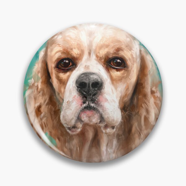Item preview, Expressive Painting of a Gorgeous Blonde Cocker Spaniel on a Green Teal Background designed and sold by ibadishi.