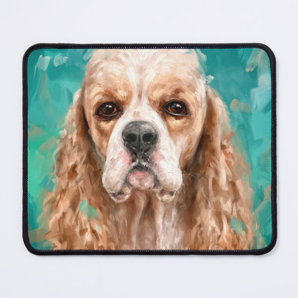 Item preview, Expressive Painting of a Gorgeous Blonde Cocker Spaniel on a Green Teal Background designed and sold by ibadishi.
