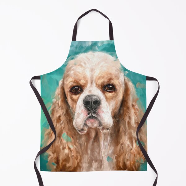 Item preview, Expressive Painting of a Gorgeous Blonde Cocker Spaniel on a Green Teal Background designed and sold by ibadishi.