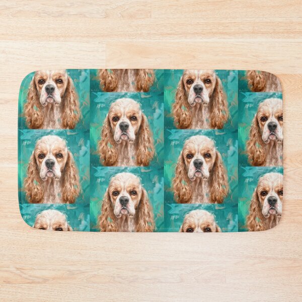 Item preview, Expressive Painting of a Gorgeous Blonde Cocker Spaniel on a Green Teal Background designed and sold by ibadishi.