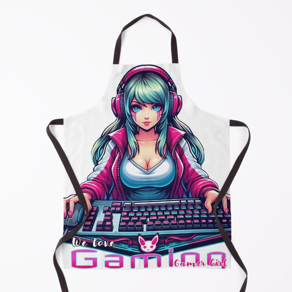 Item preview, Anime/Manga style, woman with keyboard and mouse, we love video games lettering designed and sold by Salimgor Hangaround Music.