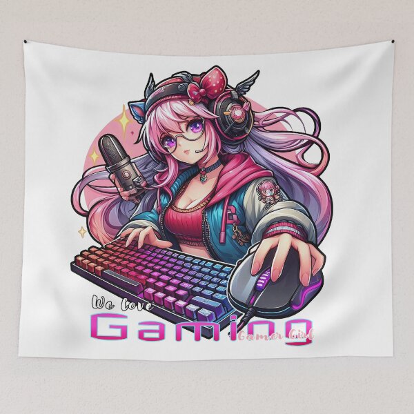 Item preview, Anime/Manga, Woman with Keyboard and Mouse, We Love Video Games Lettering designed and sold by Salimgor Hangaround Music.