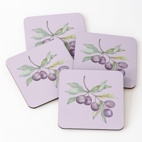 Item preview, purple Olive twig with leaves watercolor designed and sold by EmeraldeaArt.