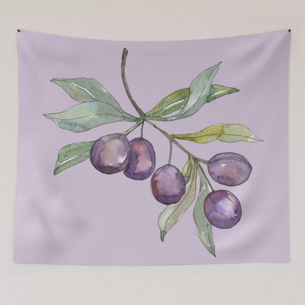 Item preview, purple Olive twig with leaves watercolor designed and sold by EmeraldeaArt.