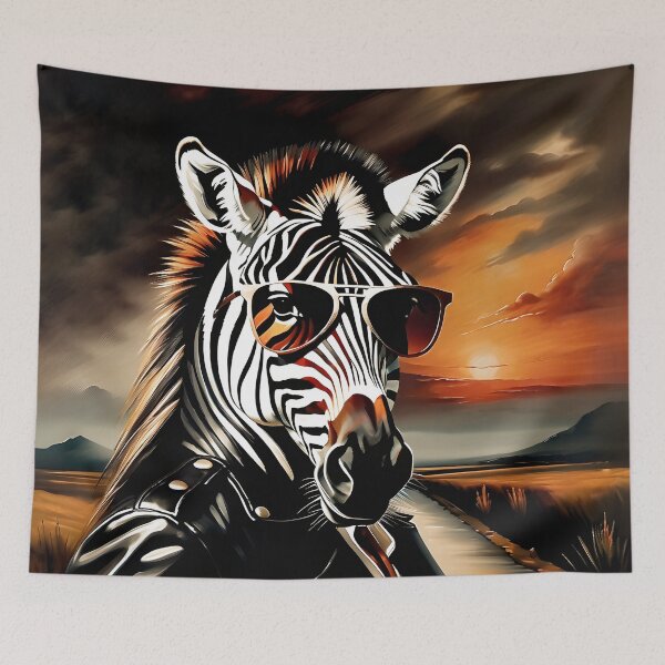 Item preview, Vintage Animal Art: Zebra Stud with Sunglasses Portrait | Animal Art | Oil Painting | Animal Portrait designed and sold by UnhingedBird.