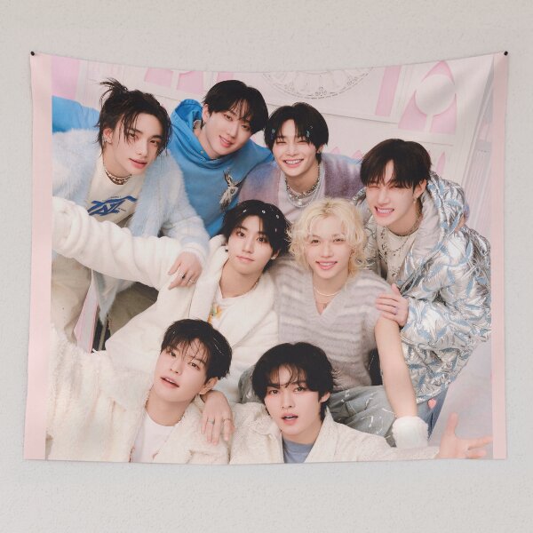 Item preview, Stray Kids ot8 pink poster 5 o'clock SKZ KPOP designed and sold by Kpop-Noona.