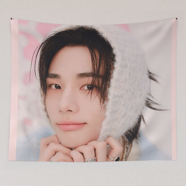 Item preview, Hyunjin Stray Kids ot8 pink poster 5 o'clock SKZ KPOP designed and sold by Kpop-Noona.