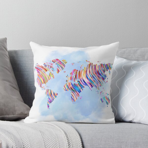 Item preview, Vibrant World Map - Abstract Stripes on Watercolour designed and sold by RaiyaTees.