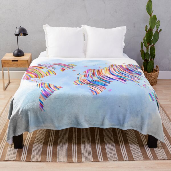 Item preview, Vibrant World Map - Abstract Stripes on Watercolour designed and sold by RaiyaTees.
