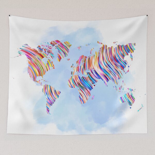 Item preview, Vibrant World Map - Abstract Stripes on Watercolour designed and sold by RaiyaTees.