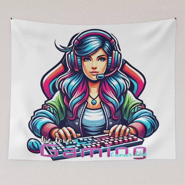 Item preview, Woman with keyboard and mouse, We love video games 3 lettering designed and sold by Salimgor Hangaround Music.