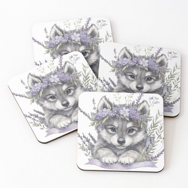 Item preview, Wolf. Cute puppy Wolf with floral crown resting designed and sold by Anastasiia Yurevych.