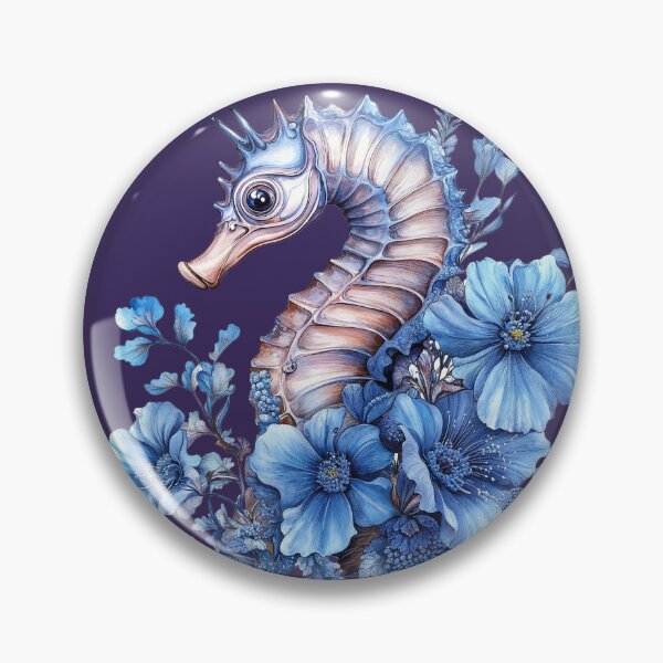 Item preview, Intricate seahorse design surrounded by vibrant blue flowers in a delicate composition designed and sold by Anastasiia Yurevych.