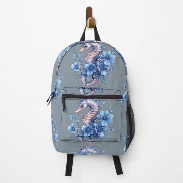 Item preview, Intricate seahorse design surrounded by vibrant blue flowers in a delicate composition designed and sold by Anastasiia Yurevych.