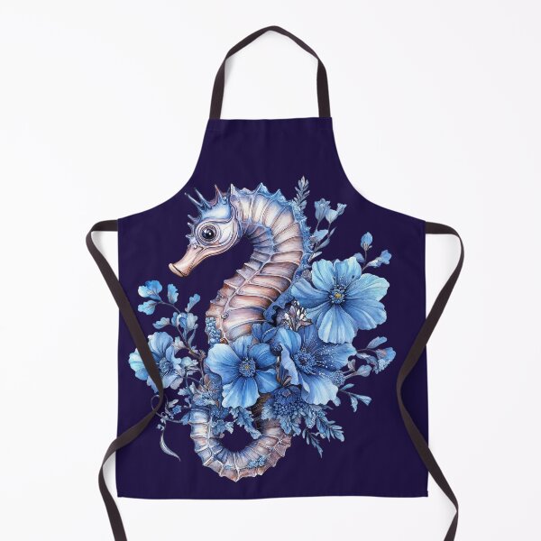 Item preview, Intricate seahorse design surrounded by vibrant blue flowers in a delicate composition designed and sold by Anastasiia Yurevych.