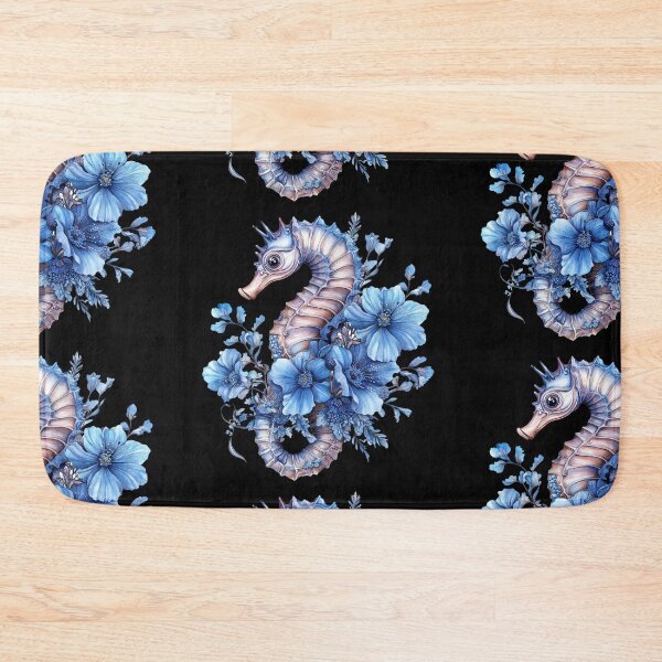 Item preview, Intricate seahorse design surrounded by vibrant blue flowers in a delicate composition designed and sold by Anastasiia Yurevych.