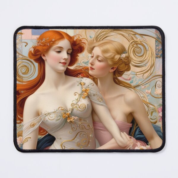 Item preview, Beautiful painting of two Art Nouveau Renaissance Impressionistic women together after Gustav Klimt designed and sold by Vintage Designs +.