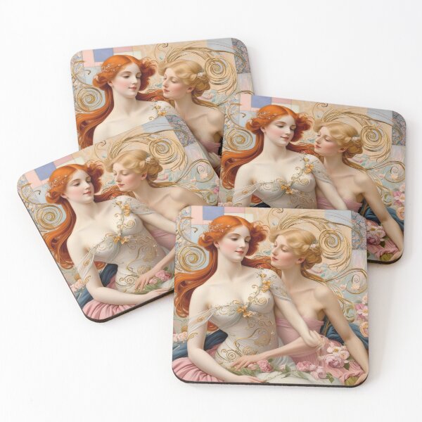 Item preview,  Beautiful painting of two  Art Nouveau Renaissance Impressionistic women together after Gustav Klimt designed and sold by Vintage Designs +.