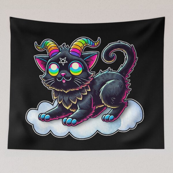 Item preview, Rainbow Horned Cat – Cute Demon on a Cloud designed and sold by sekrecja.