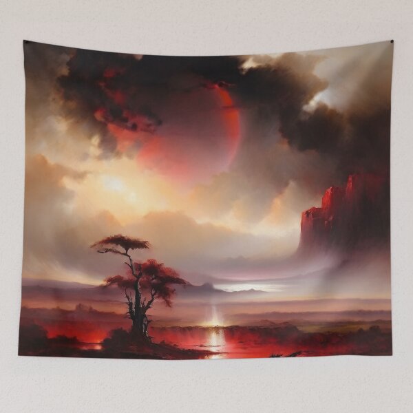 Item preview, The Red World Under the Red Sun Landscape | Fantasy Art | Fantasy Landscape | Nature Fantasy designed and sold by UnhingedBird.