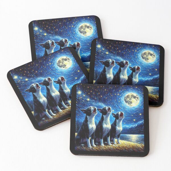 Item preview, Starry Night Three Boston Terriers Howling at Moon Dog Lover designed and sold by Kimberley King Art  King Art.