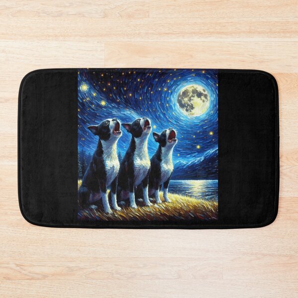 Item preview, Starry Night Three Boston Terriers Howling at Moon Dog Lover designed and sold by Kimberley King Art  King Art.