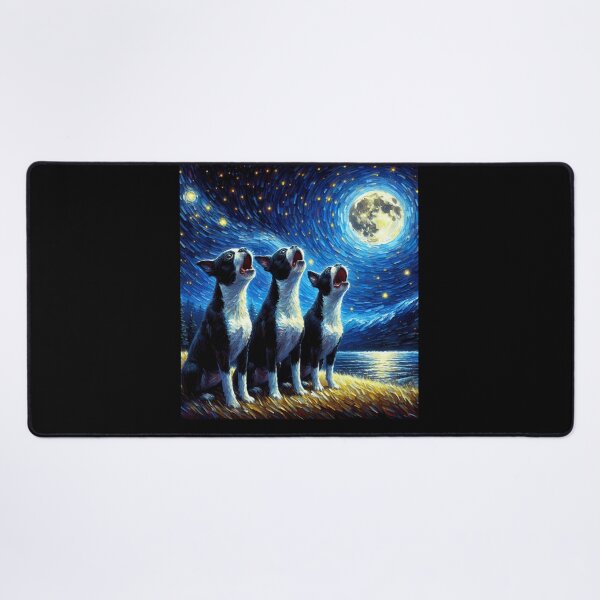 Item preview, Starry Night Three Boston Terriers Howling at Moon Dog Lover designed and sold by Kimberley King Art King Art.